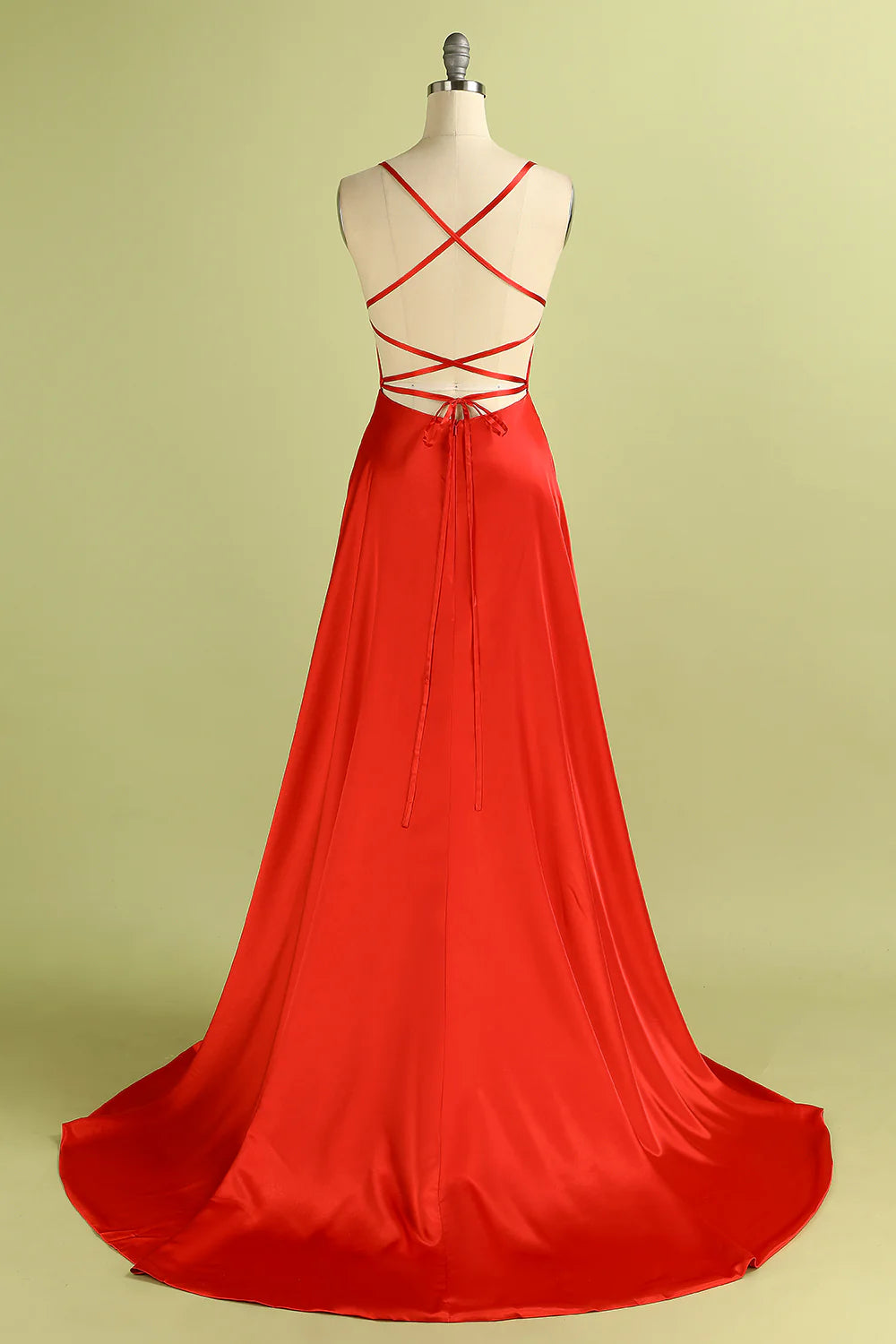 DingJiDress Red Backless Satin Prom Bridesmaid Dress