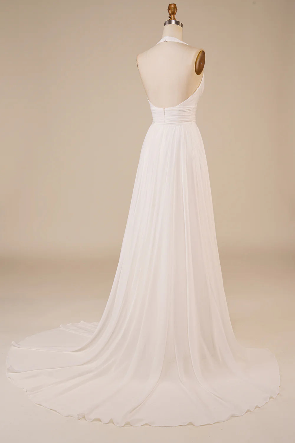 DingJiDress A-Line Halter Ivory Sweep Train Wedding Dress with Slit
