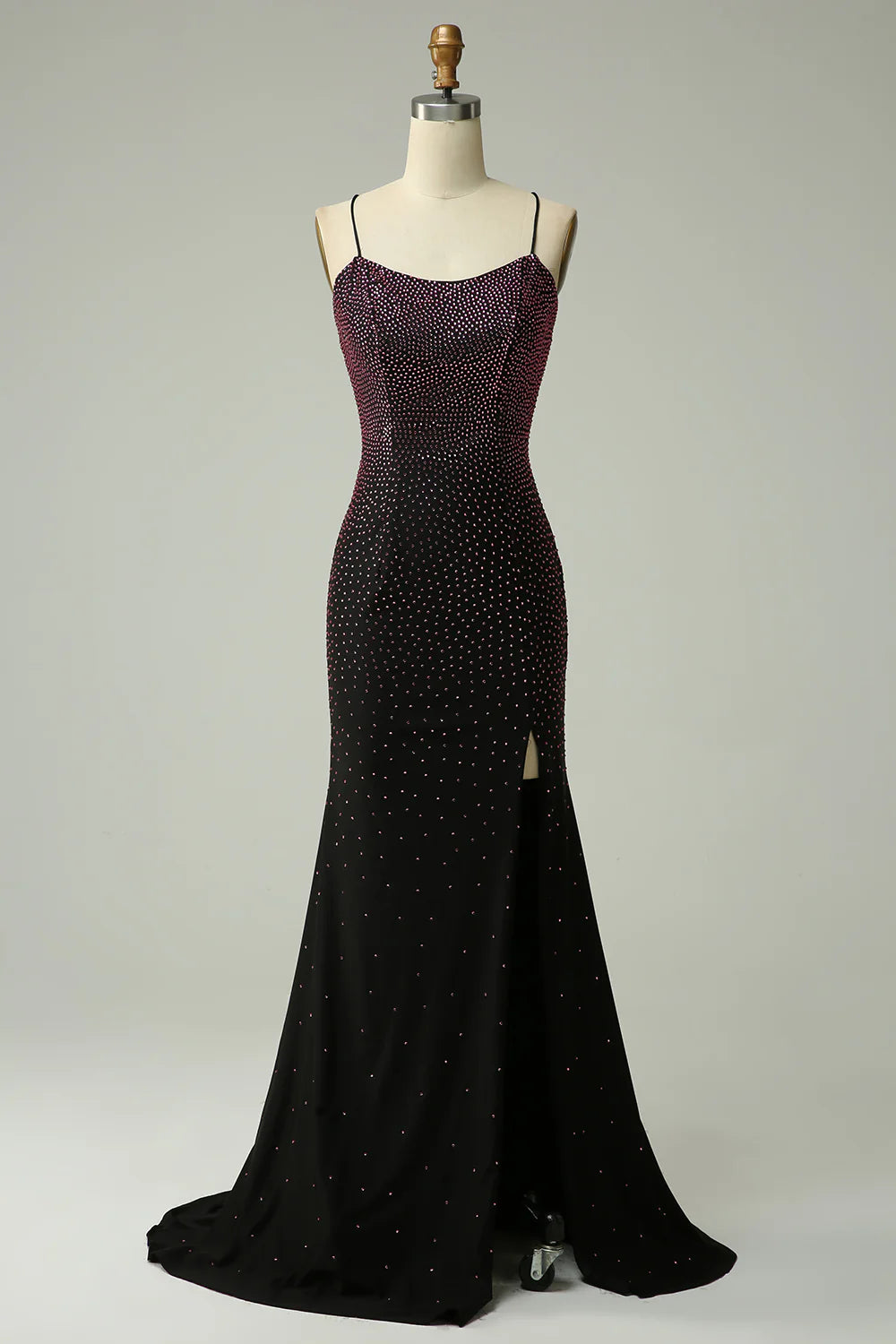 DingJiDress Dark Purple Spaghetti Straps Mermaid Prom Dress with Beading
