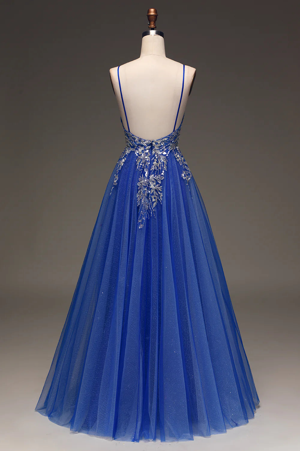DingJiDress A-Line Sequins Royal Blue Prom Dress with Appliques
