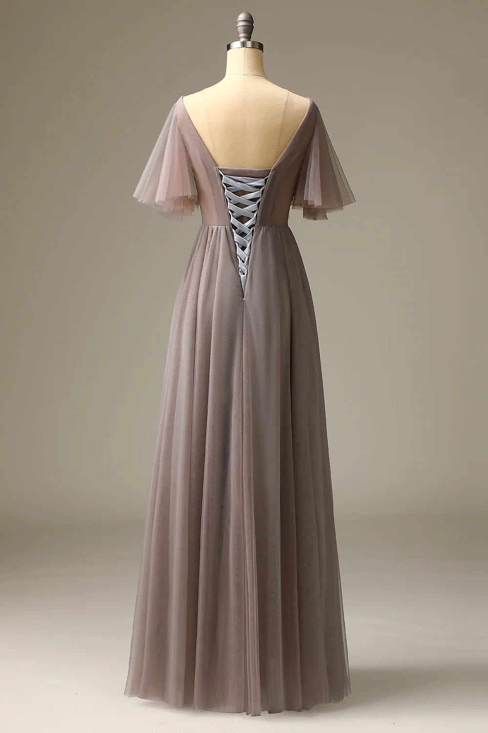 DingJiDress Grey V Neck Prom Dress
