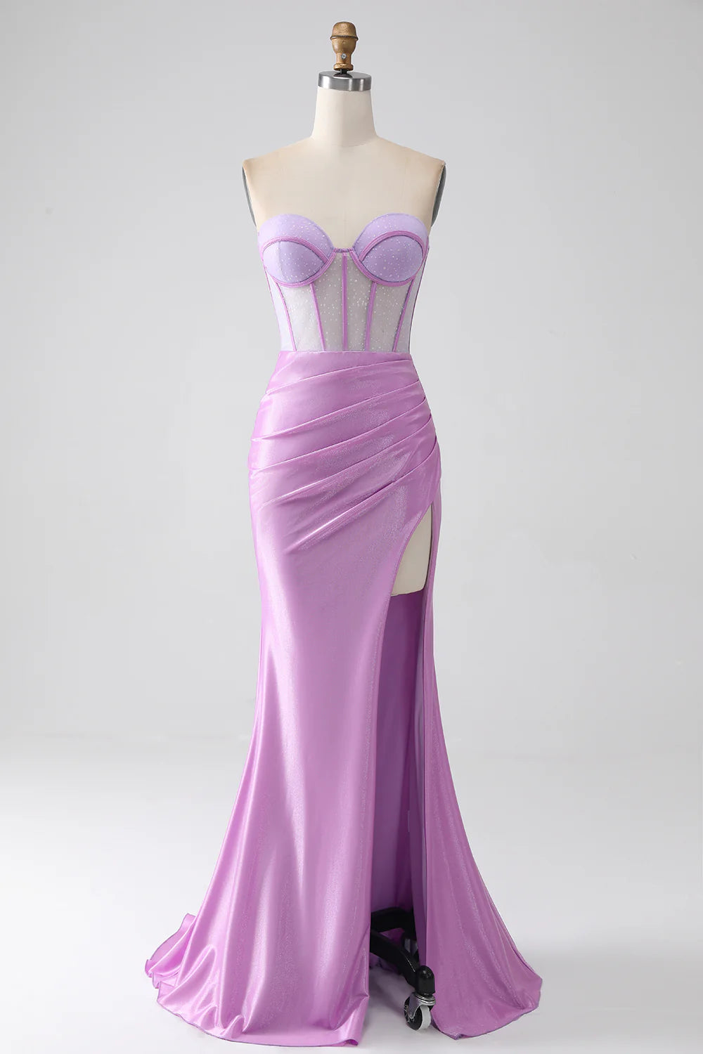 DingJiDress Lilac Mermaid Strapless Corset Prom Dress with Slit