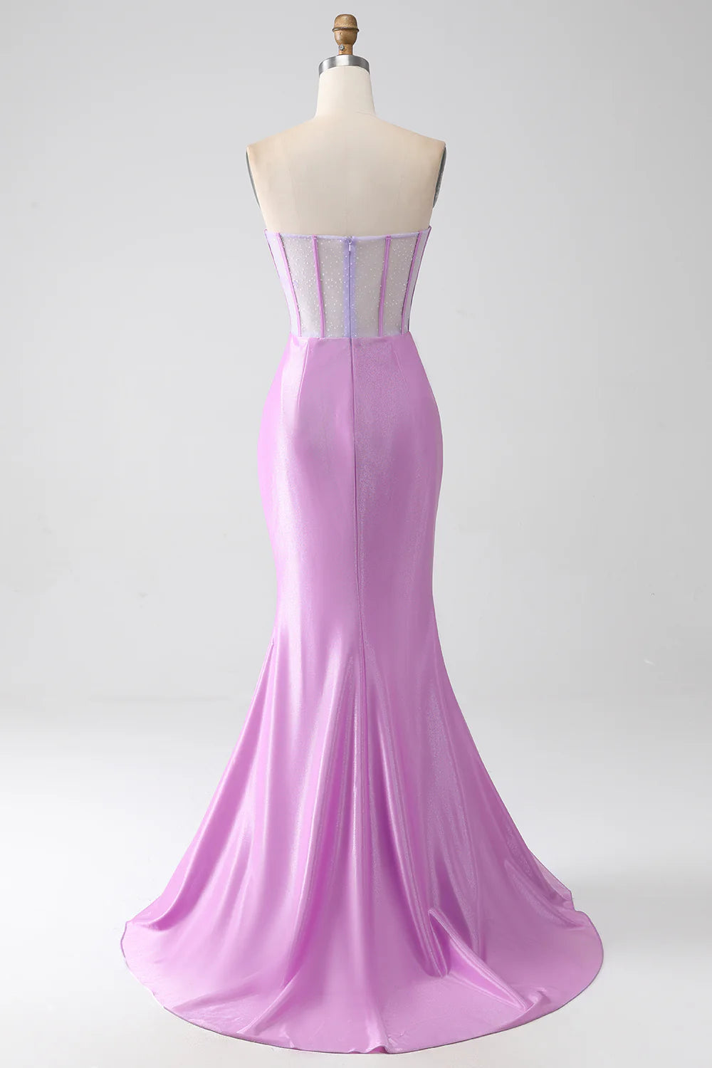 DingJiDress Lilac Mermaid Strapless Corset Prom Dress with Slit
