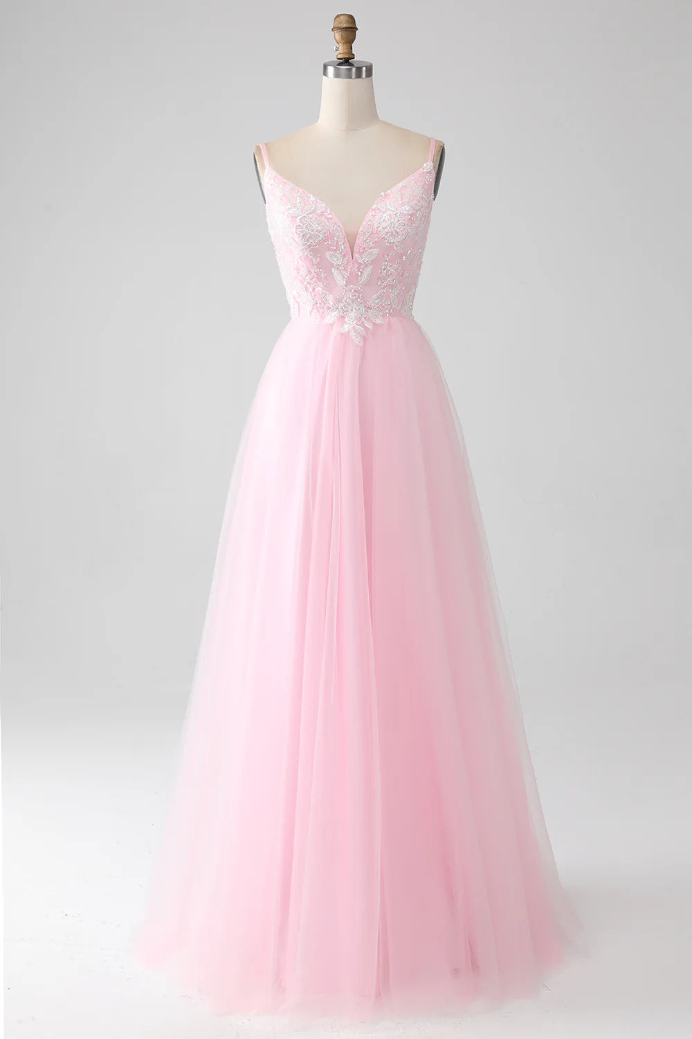 DingJiDress Light Pink A-Line Spaghetti Straps Prom Dress with Beading