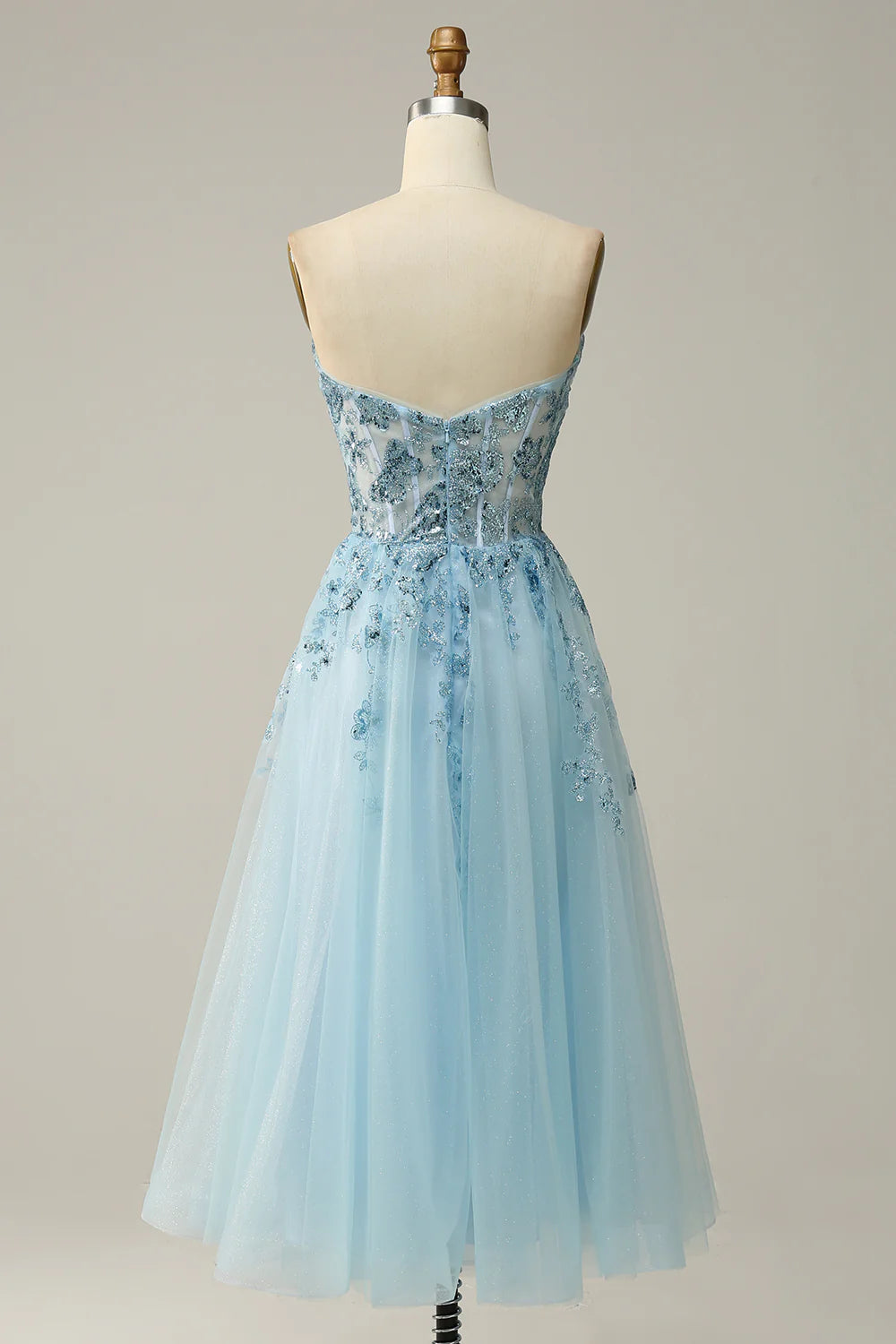 DingJiDress A Line Midi Sweetheart Sequins Sky Blue Prom Dress