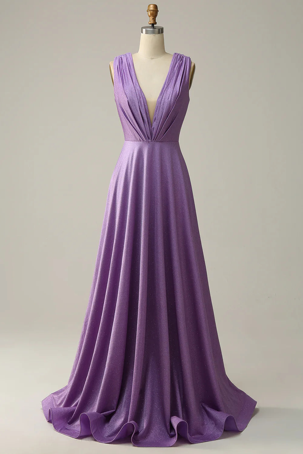 DingJiDress A Line Deep V Neck Purple Sleeveless Long Prom Dress