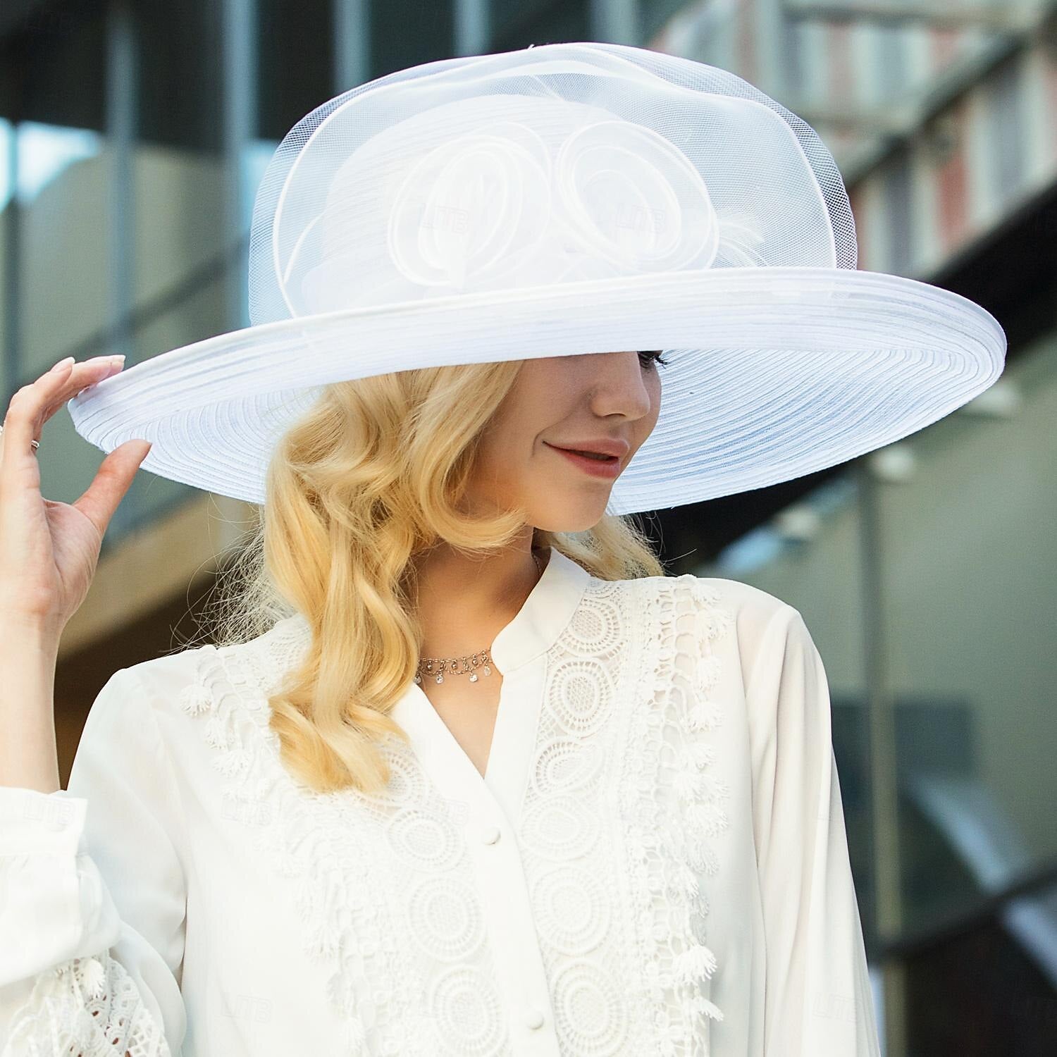 DingJiDress Hats Fiber Bucket Hat Floppy Hat Wedding Tea Party Elegant Wedding With Floral Pure Color Headpiece Headwear