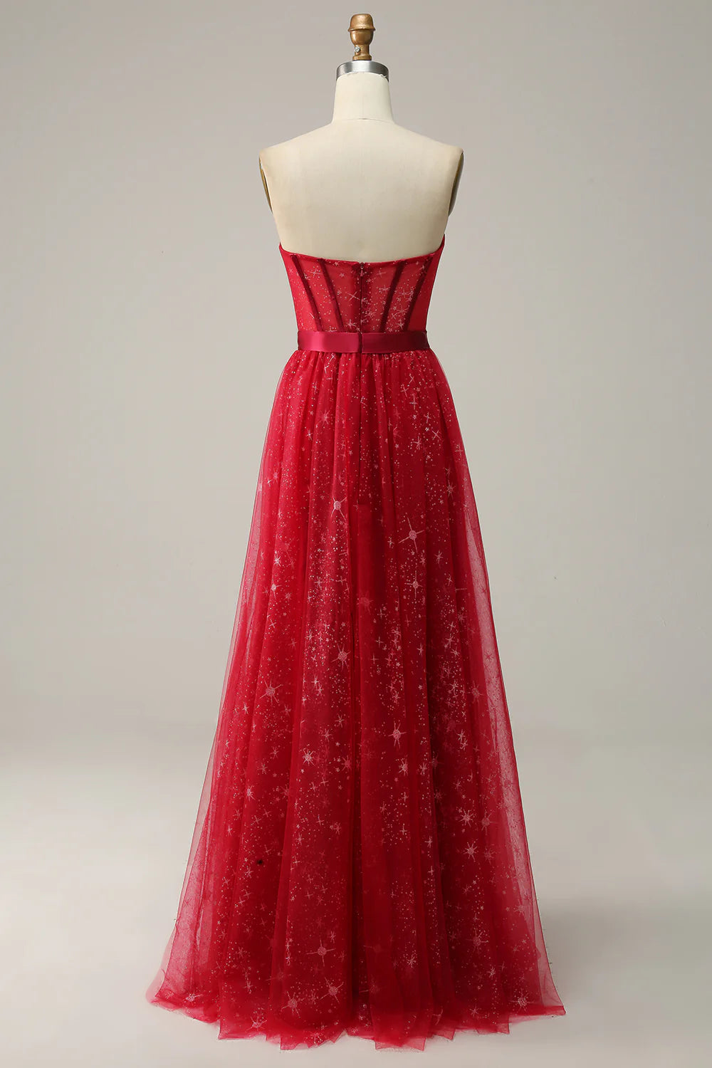 DingJiDress Red Strapless Tulle Corset Prom Dress