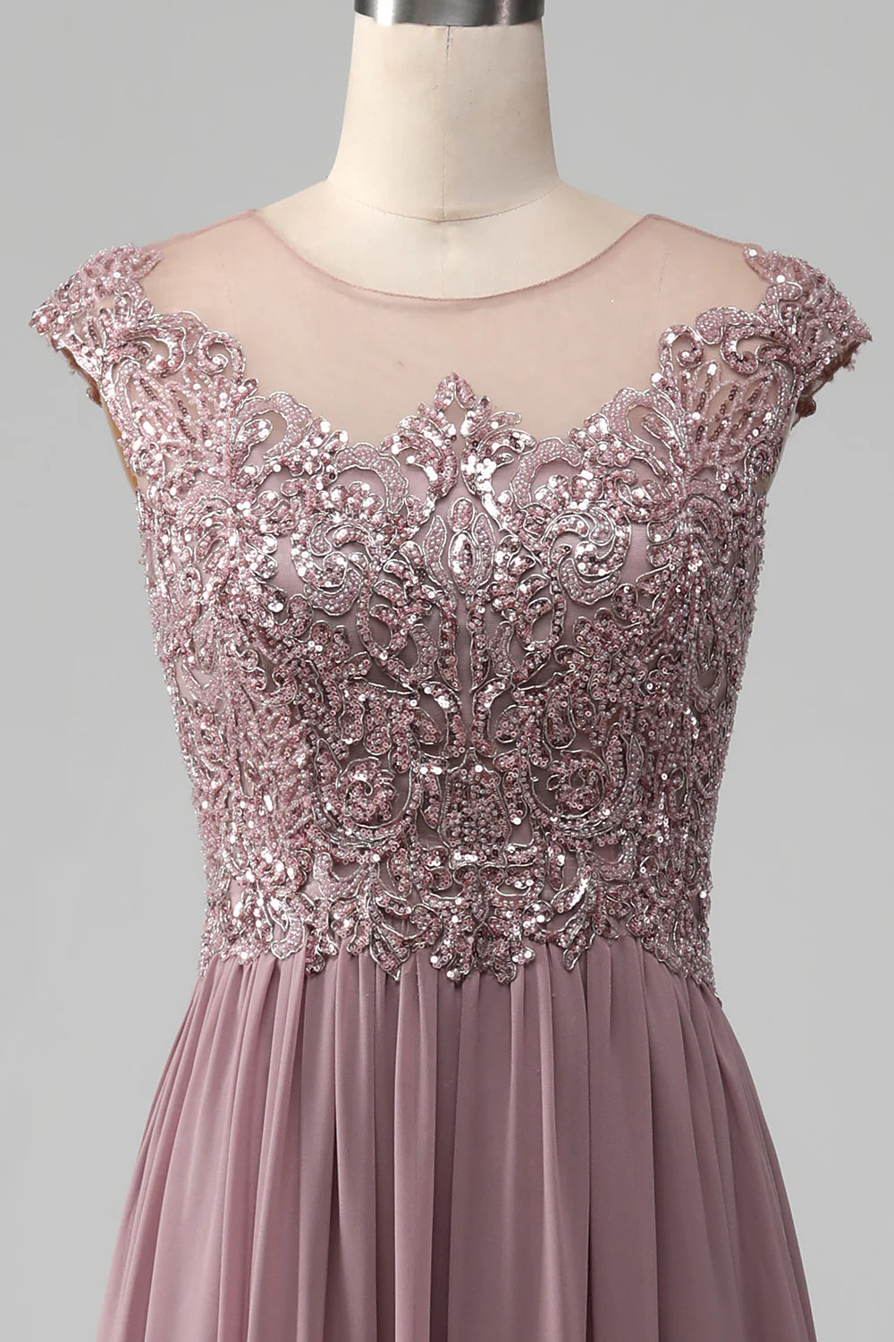 DingJiDress Elegant Bridesmaid Dresses Sparkly Dusk A-Line Round Neck Sequin Chiffon Floor-Length Dress Fall Wedding Guest Dress November