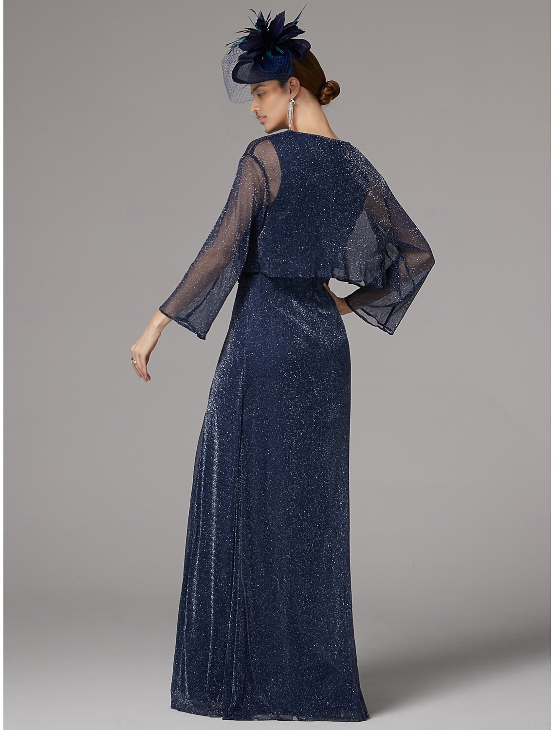 DingJiDress November December Autumn Winter Wedding Guest Dress Two Piece Sheath / Column Dress Suit Elegant Sparkle & Shine Jewel Neck Floor Length Chiffon Long Sleeve with Buttons Mother of the Groom / Bride Dresses