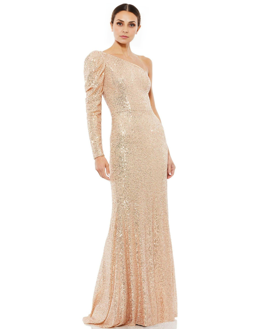 DingJiDress Evening Dress Fashion One Shoulder With a Puff Long Sleeve Sparkle Long Mother Of The Bride Dress