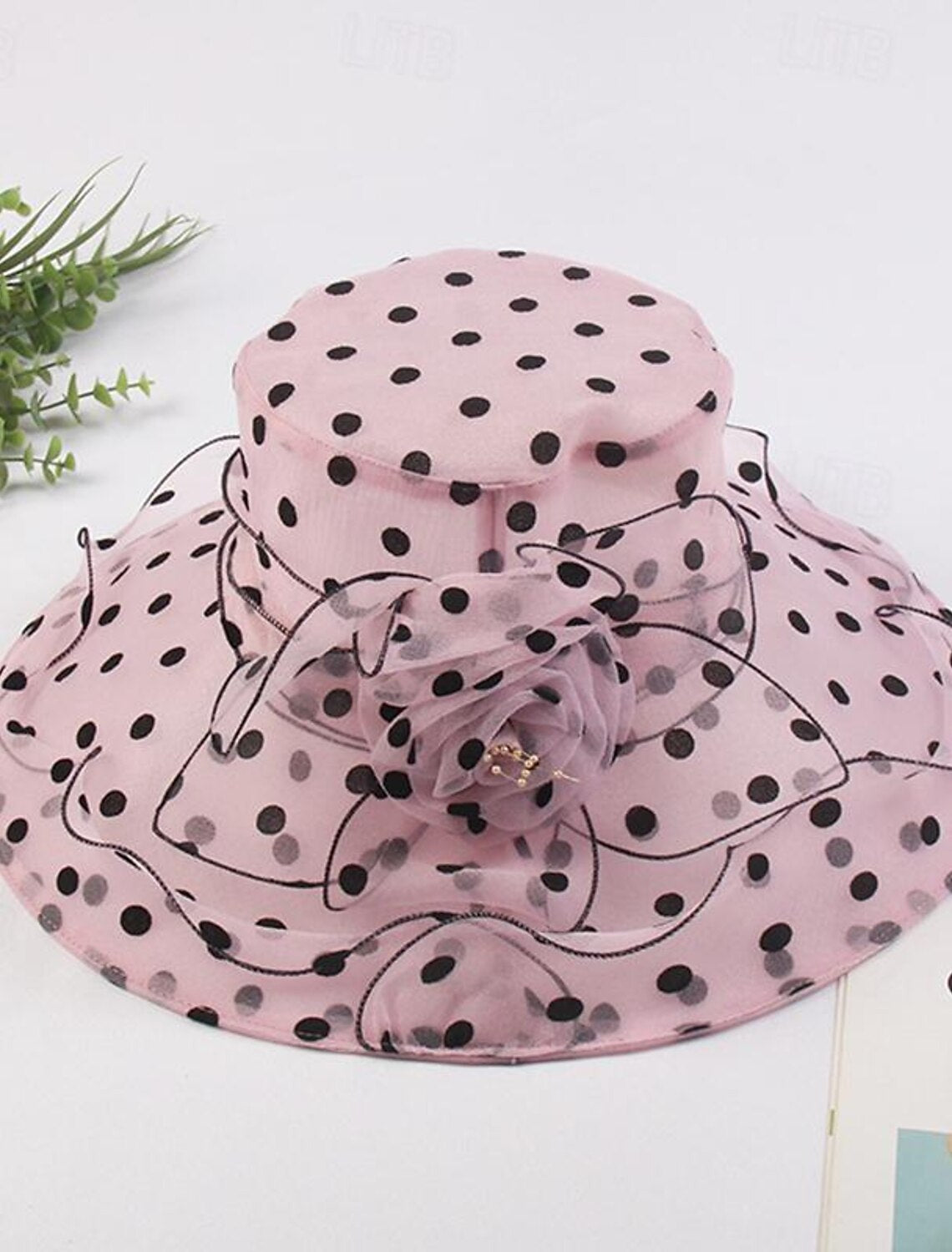 DingJiDress Hats Headwear Hat Floppy Hat Straw Hat Casual Holiday Elegant Vintage With Polka Dot Lace Side Headpiece Headwear