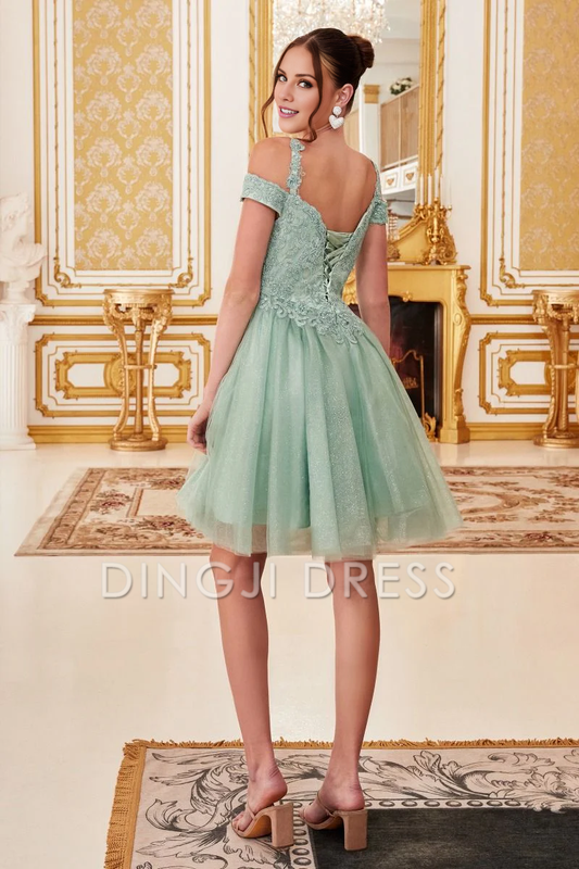 DingJiDress High Quality Dress Evening Dress off shoulder Sweetheart Open Back Lace Applique Prom Dress
