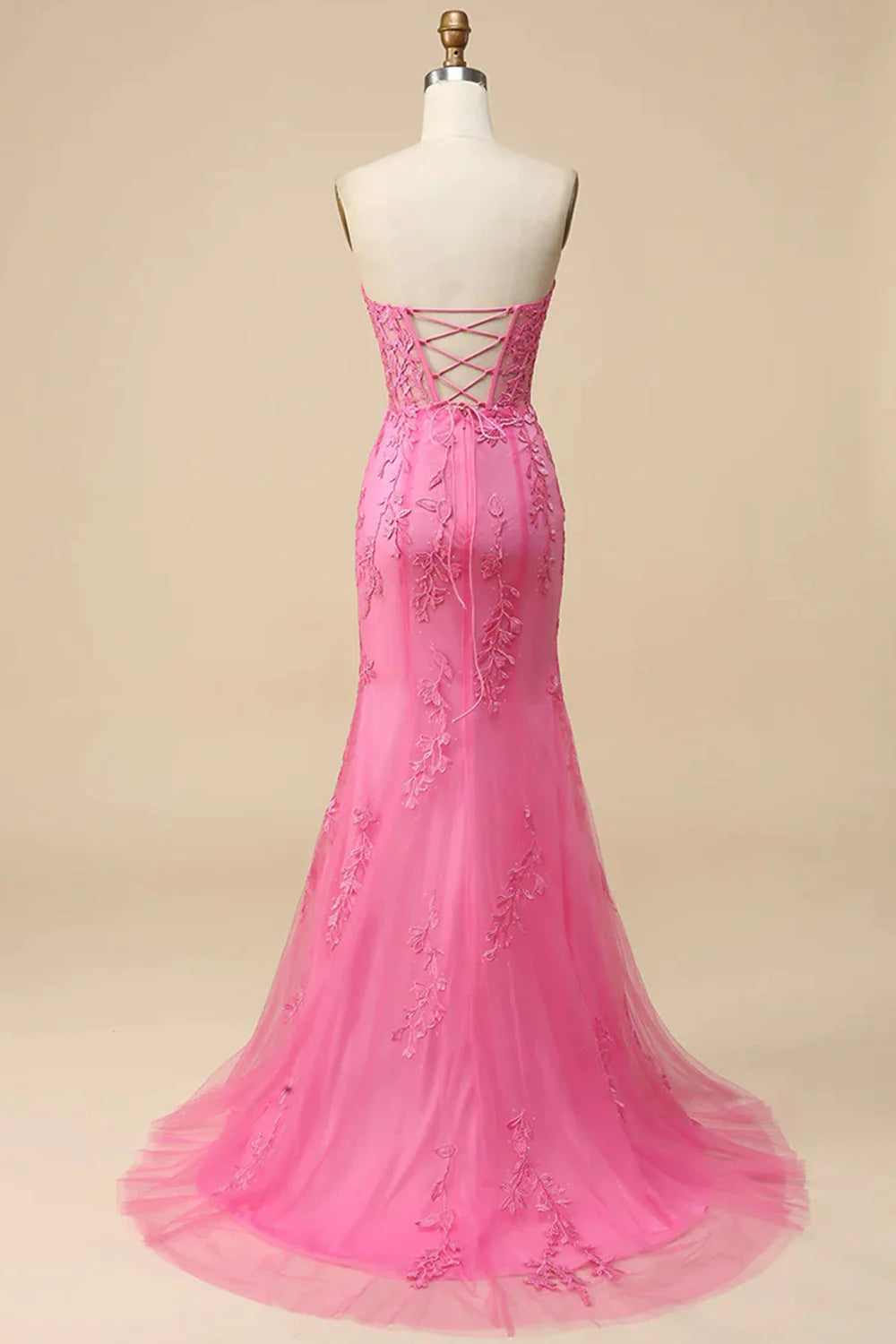 DingJiDress Corset Sweetheart Long Lace Mermaid Prom Dress with Slit