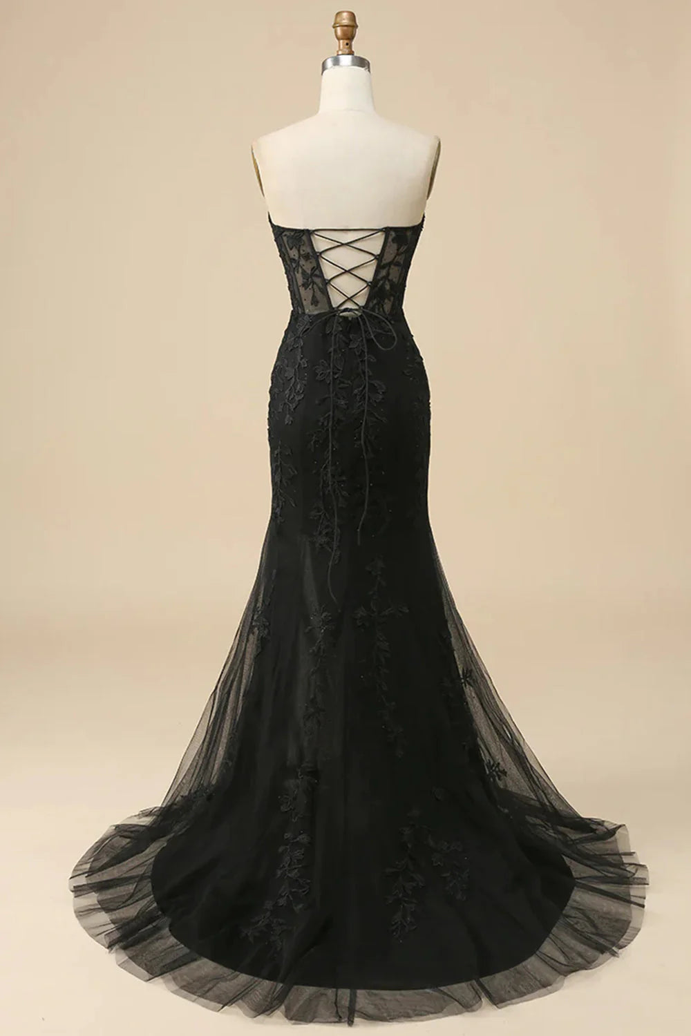 DingJiDress Corset Sweetheart Long Lace Mermaid Prom Dress with Slit