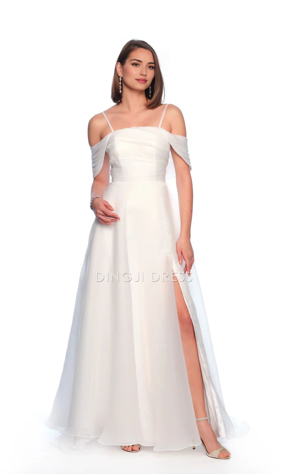 DingJiDress Hot Sale Wedding Dress Exquisite A Line Spaghetti Strap Pleated Side Fork Backless Fashion Formal Wear Dresses