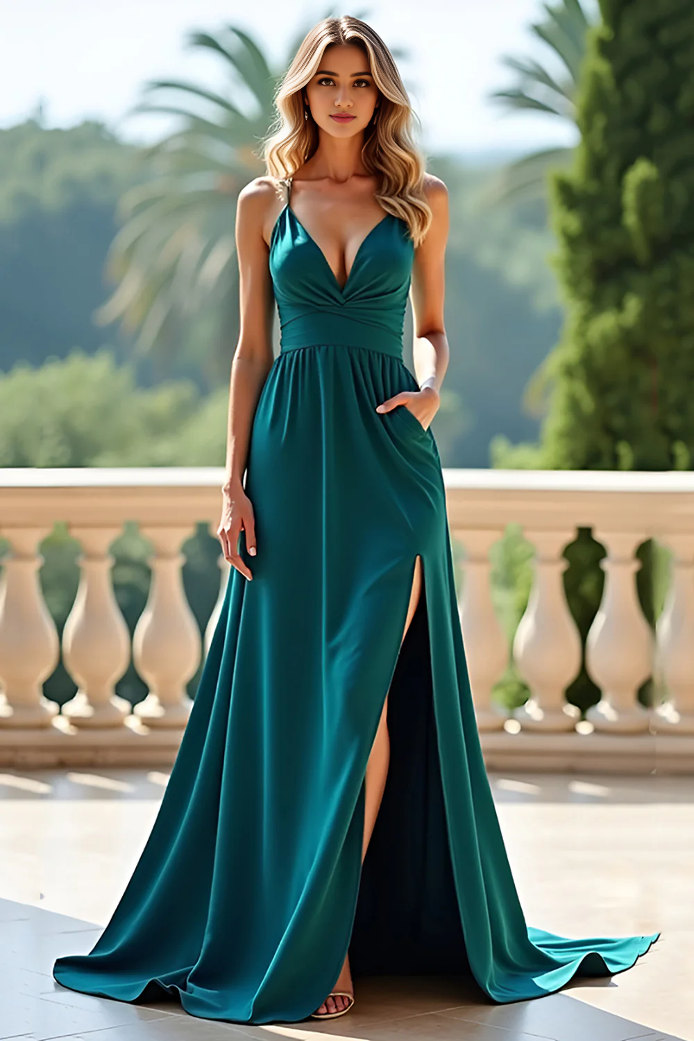 DingJiDress High Quality Dress Elegant A Line V-Neck Spaghetti Strap Backless Long With Slit Prom Dress