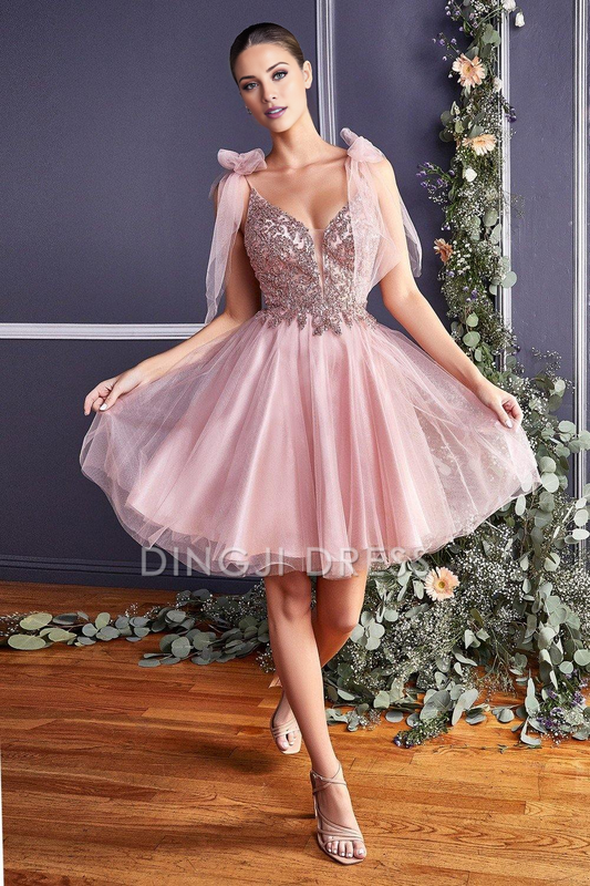 DingJiDress High Quality Dress Evening Dress Exquisite A-line Sleeveless V-neckline Lace Applique Prom Dress