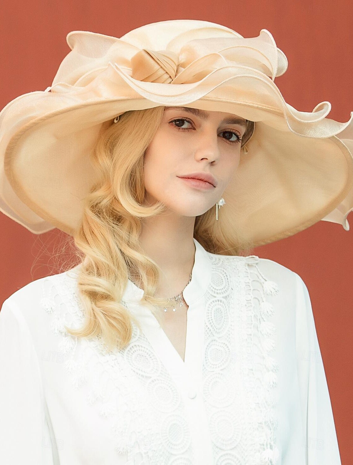 DingJiDress Hats Ice Silk Floppy Hat Wedding Tea Party Elegant Wedding With Lace Side Headpiece Headwear