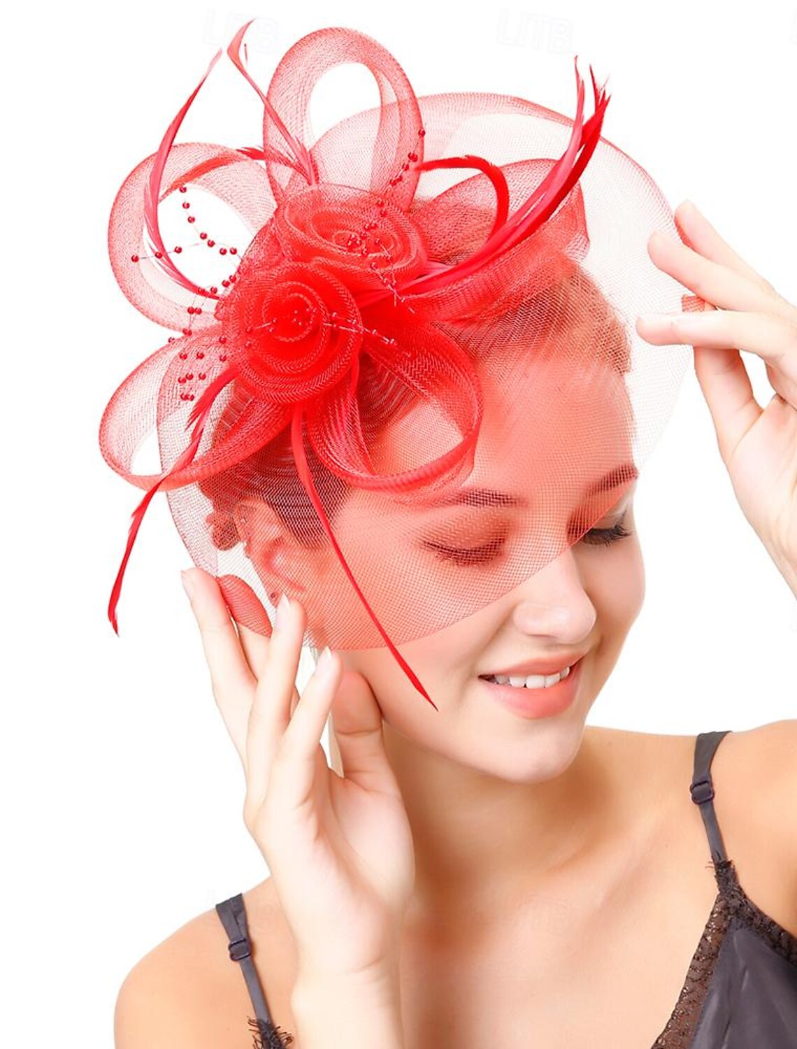 DingJiDress Fascinators Hats Headwear Organza Fedora Hat Top Hat Veil Hat Horse Race Cocktail Elegant Vintage With Feather Bows Headpiece Headwear