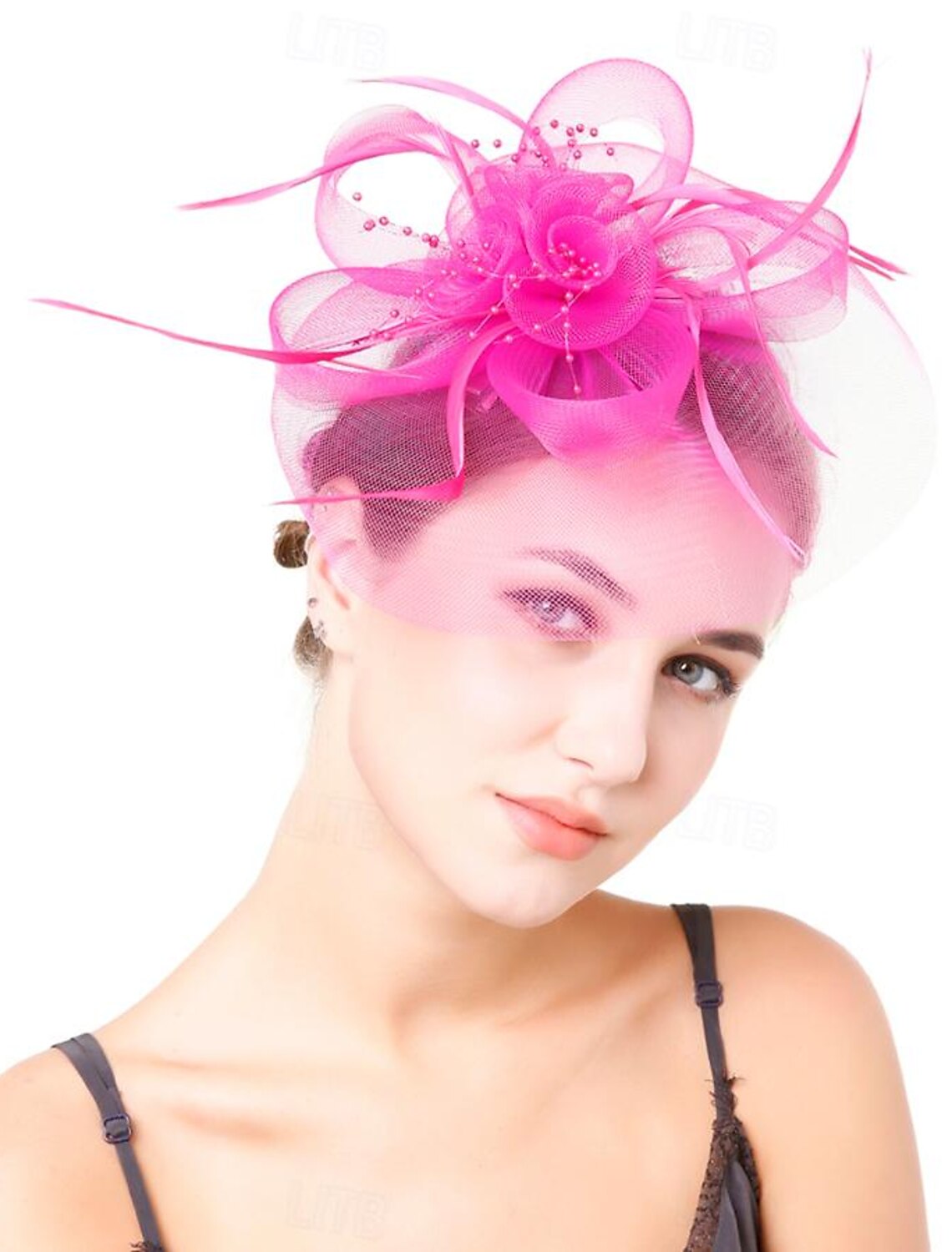 DingJiDress Fascinators Hats Headwear Organza Fedora Hat Top Hat Veil Hat Horse Race Cocktail Elegant Vintage With Feather Bows Headpiece Headwear