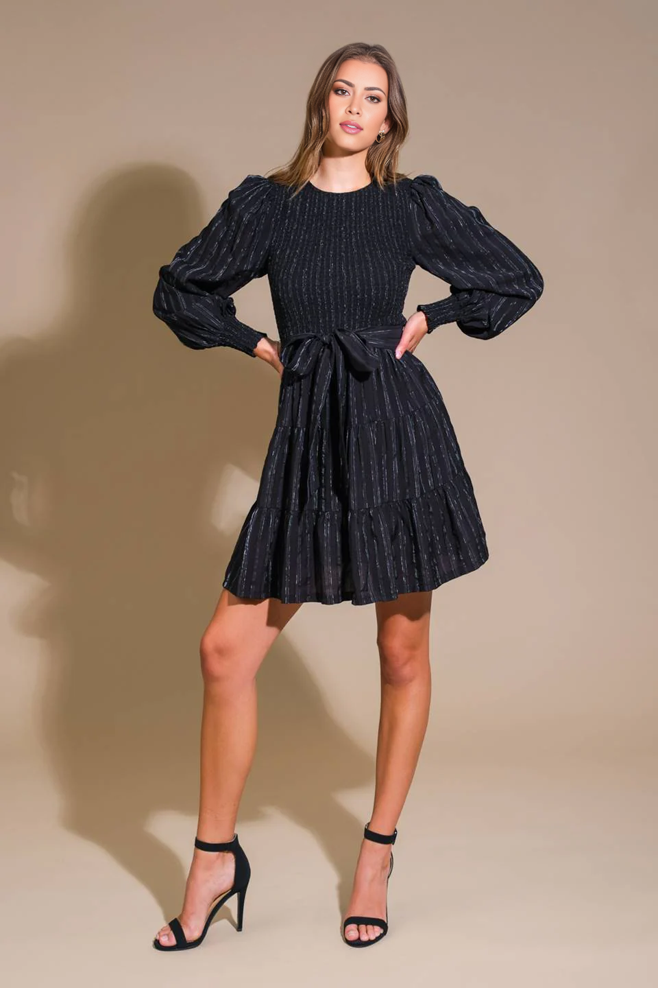 DingJiDress November December Wedding Guest Dress Featuring Round Neckline Long Sleeve With Cuff Short Skirt Formal Party Dress