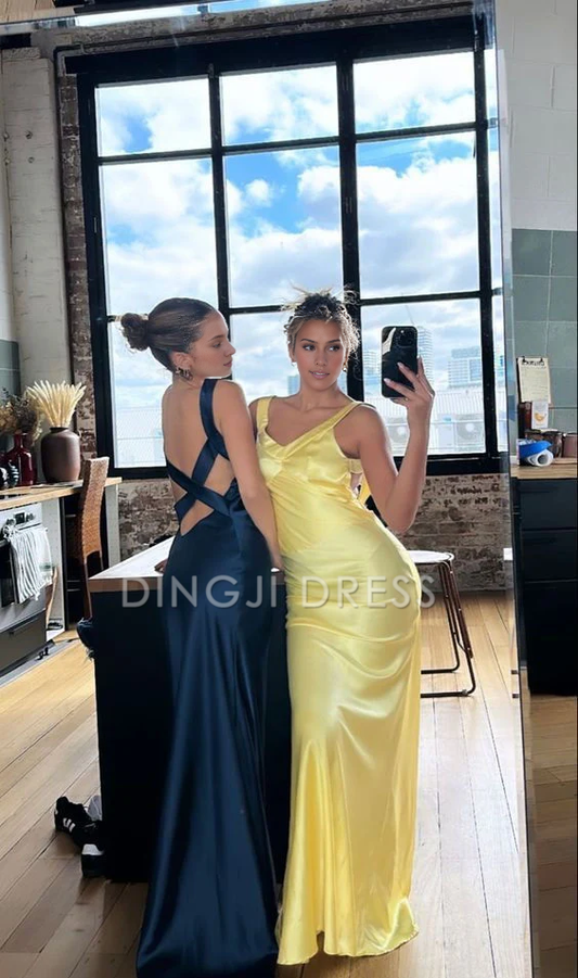DingJiDress Satin Mermaid Sheath Sleeveless Backless Elegant Hot Sale Prom Dress