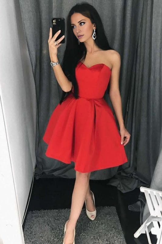 DingJiDress Short Prom Dress A Line Sweetheart Simple Strapless Junior Simple Homecoming Dress