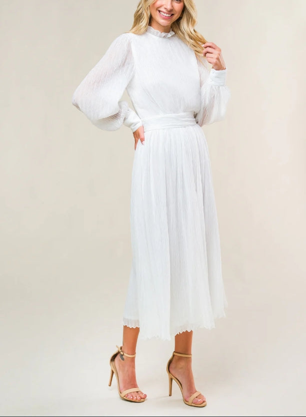 DingJiDress Wedding Dress December Wedding High Neckline Ruffled Edge Long Sleeve Cuff Full Skirt Back Zipper Closure Elegant Simple Dress