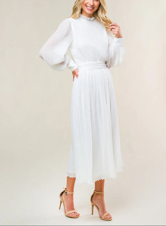 DingJiDress Wedding Dress December Wedding High Neckline Ruffled Edge Long Sleeve Cuff Full Skirt Back Zipper Closure Elegant Simple Dress