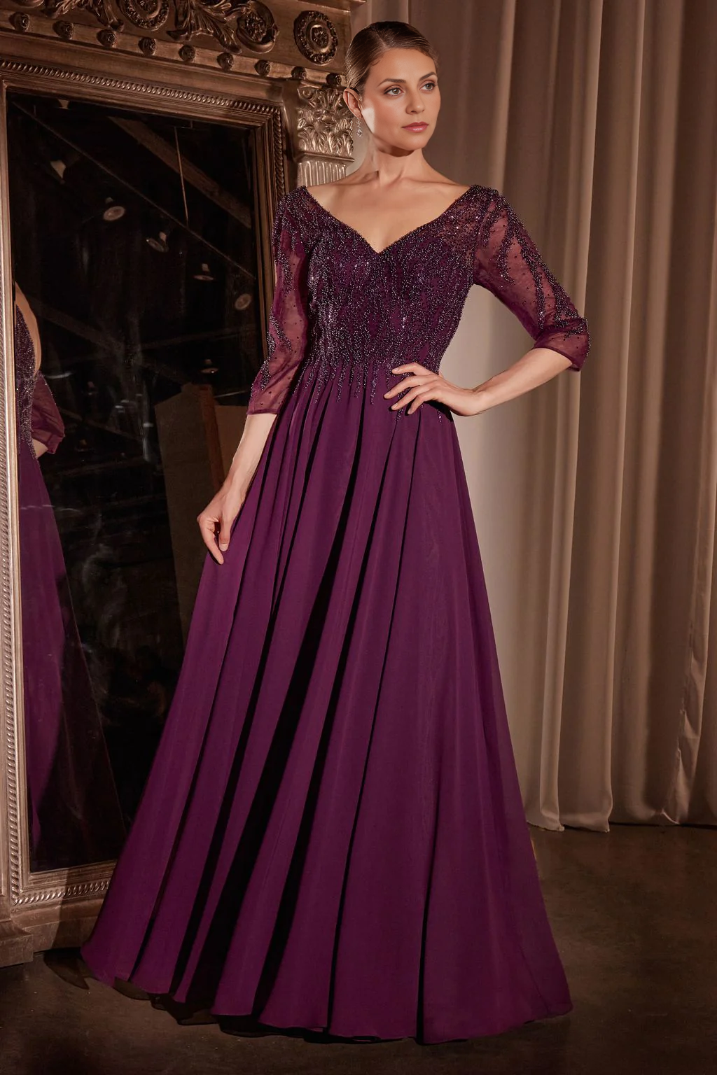 DingJiDress Evening Dress Elegant A Line V Neck 3/4sleeves Fashion Long Mother Of The Bride Dress