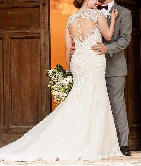 DingJiDress Wedding Dress Floral Beaded Mermaid Lace Applique Bridal Gowns Plus Size Formal Women's Dresses