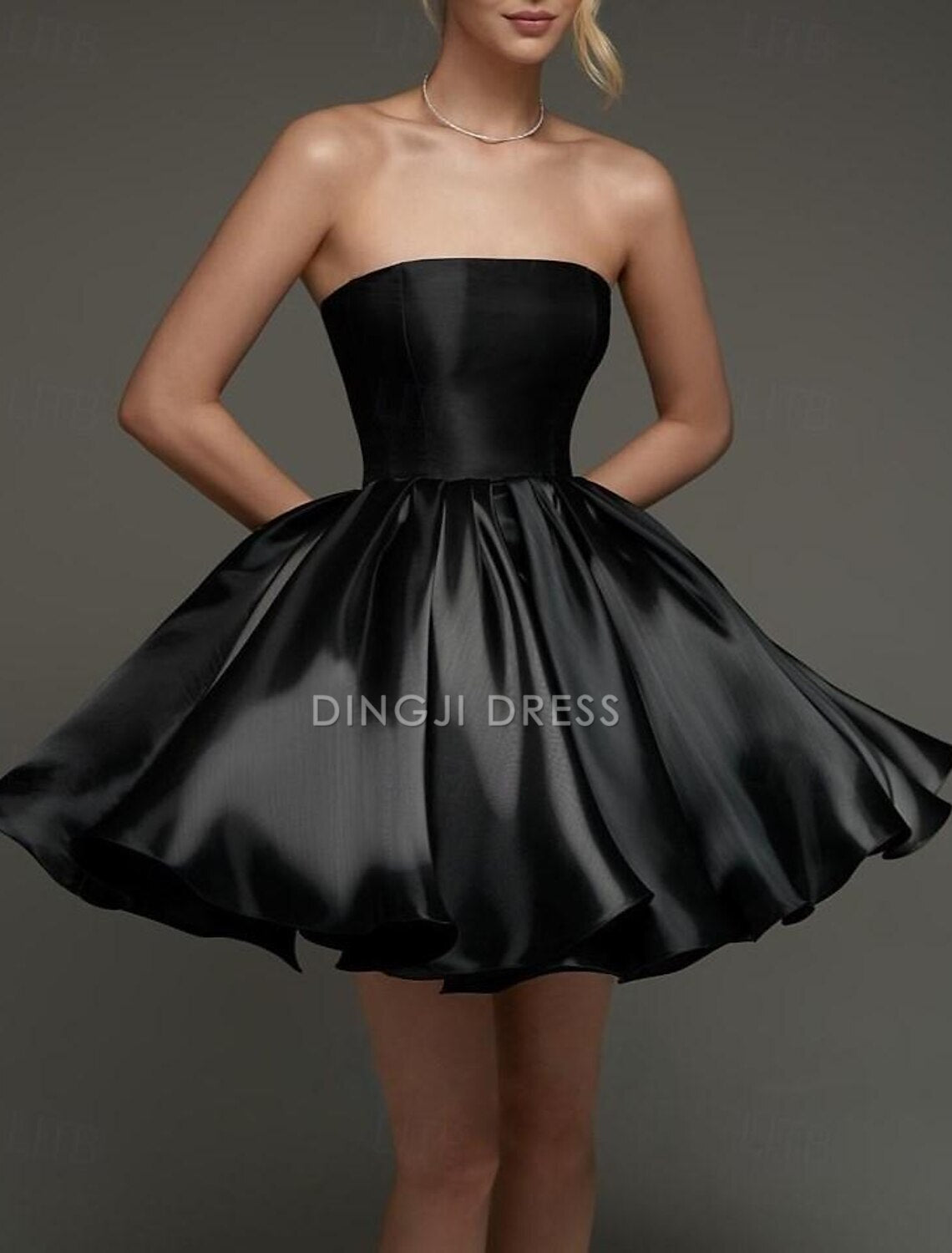 DingJiDress Hot Sale Short Prom Dress A-Line Corsets Dress Holiday Graduation Sleeveless Strapless Satin with Ruched New Homecoming Dress