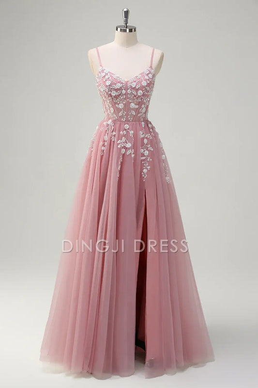 DingJiDress High Quality Dress Evening Dress Exquisite A-Line Spaghetti Straps Floral Backless With Slit Youthful Long Prom Dress
