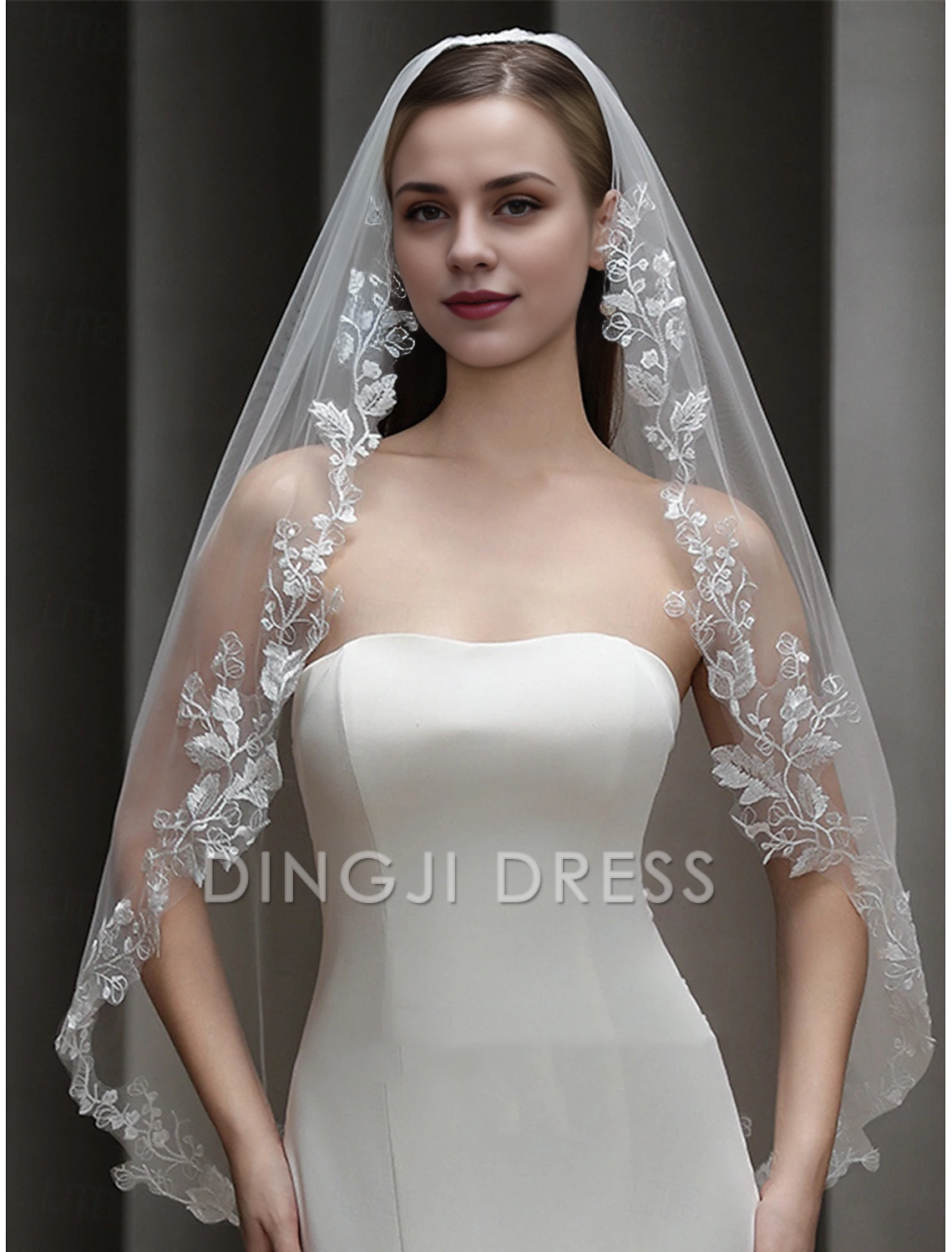 Ding Ji One-tier Comtemporary Stylish Wedding Veil Cathedral Veils Embroidery Sweet Tulle Hot Sale Veil