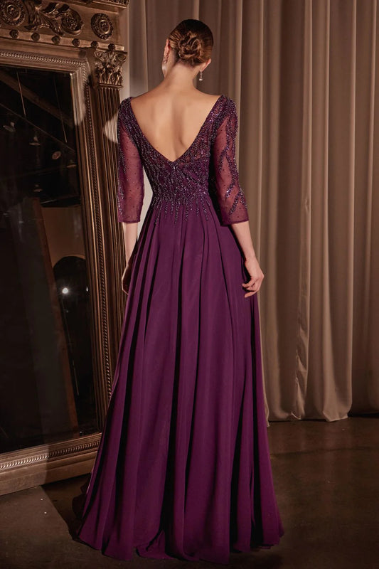 DingJiDress Evening Dress Elegant A Line V Neck 3/4sleeves Fashion Long Mother Of The Bride Dress