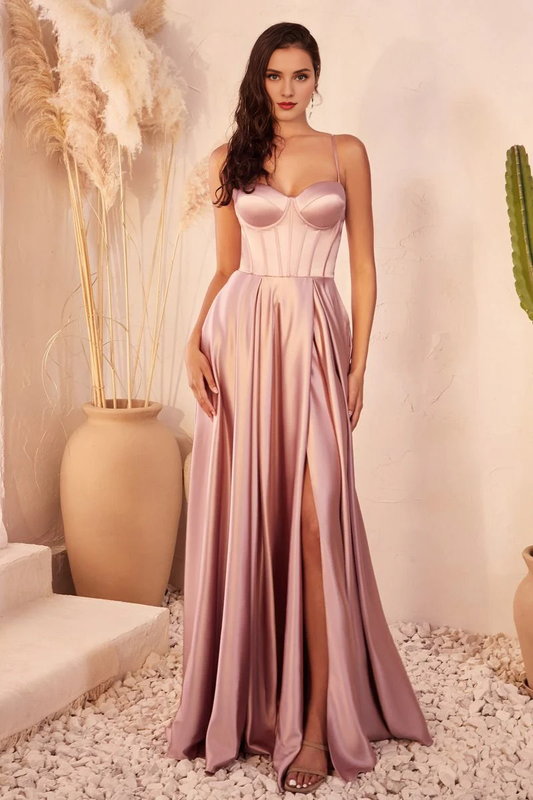 DingJiDress Bridesmaid Dresses Elegant Satin A-Line Spaghetti Strap Boned Corset Bodice Side Fork High Quality Dress Wedding Guests Dresses