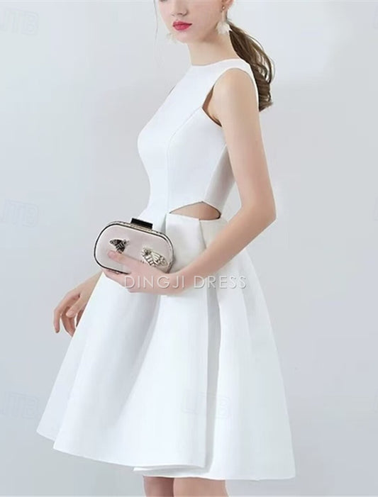 DingJiDress Hot Sale Short Prom Dress Elegant A-Line Boat Neck Formal Wedding Guest Sleeveless Pleats Hollow Out New Homecoming Dress