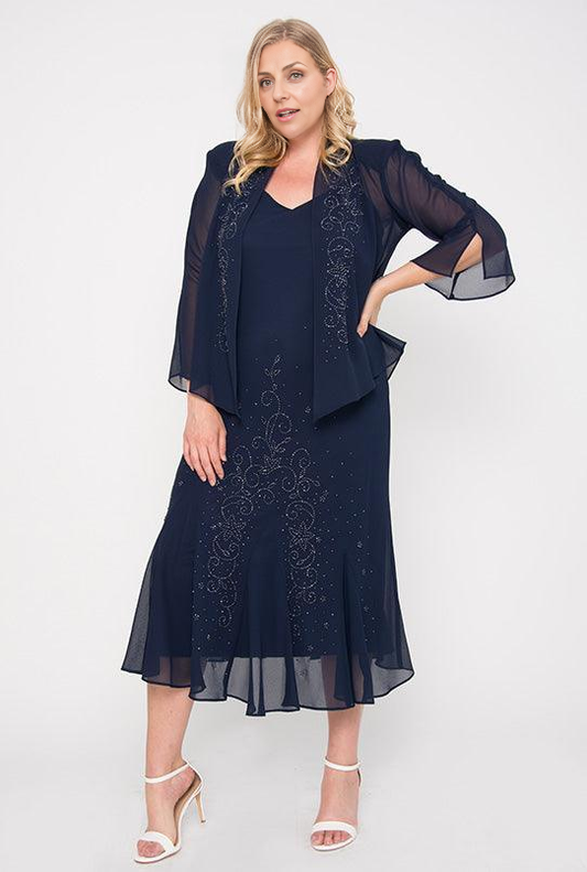 DingJiDress Evening Dress Elegant two piece Jacket 3/4-Length Sleeves Plus Size Mother Of The Bride Dress