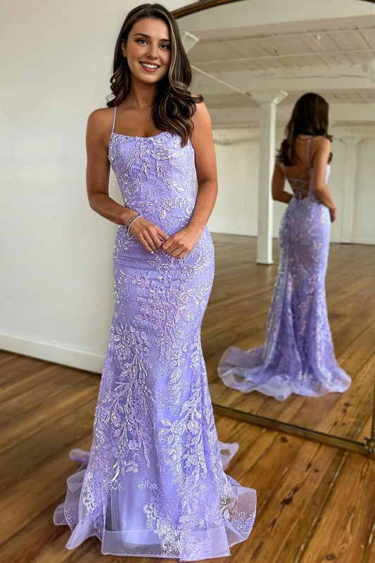 DingJiDress Sweet Spaghetti Straps Backless Lace Up Long Corset With Appliques Luxury Prom Dress