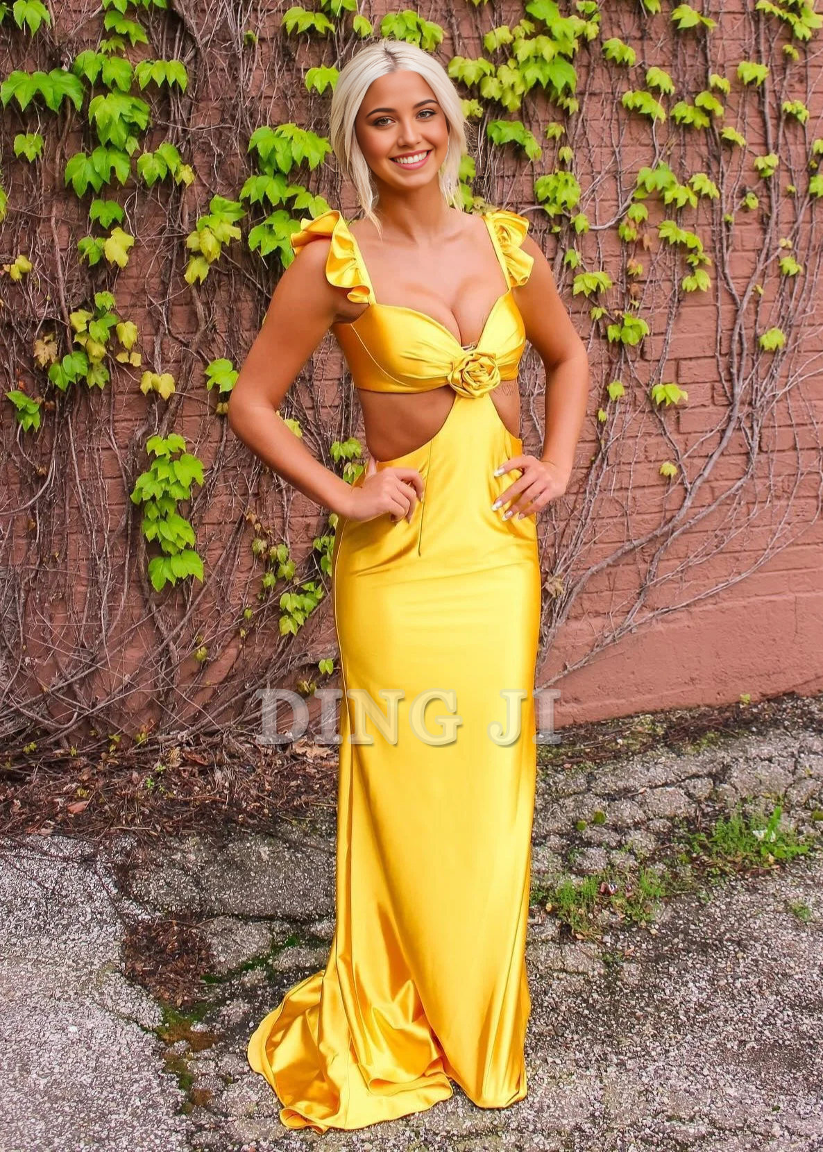 DingJiDress Sexy Evening Dress Flutter Sleeve Cutout Mermaid Fitted Gown Lace up Backless Exquisite Charming Formal Wear Dresses Wedding Guest Dresses