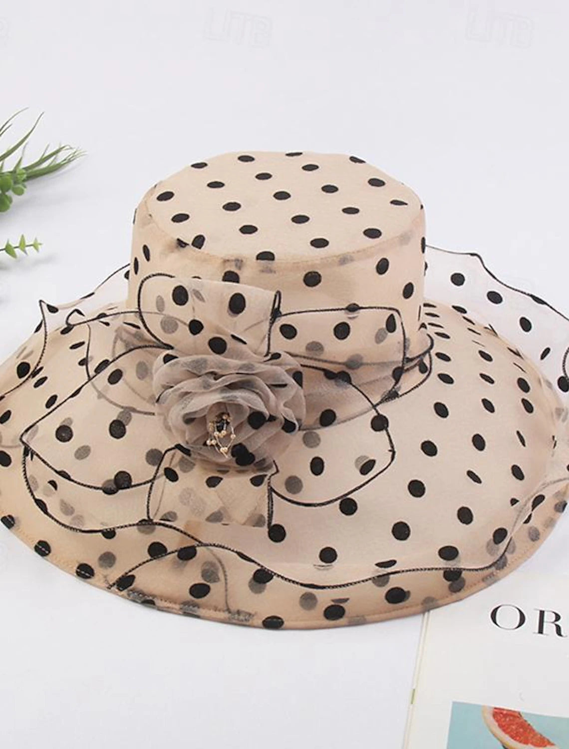 DingJiDress Hats Headwear Hat Floppy Hat Straw Hat Casual Holiday Elegant Vintage With Polka Dot Lace Side Headpiece Headwear