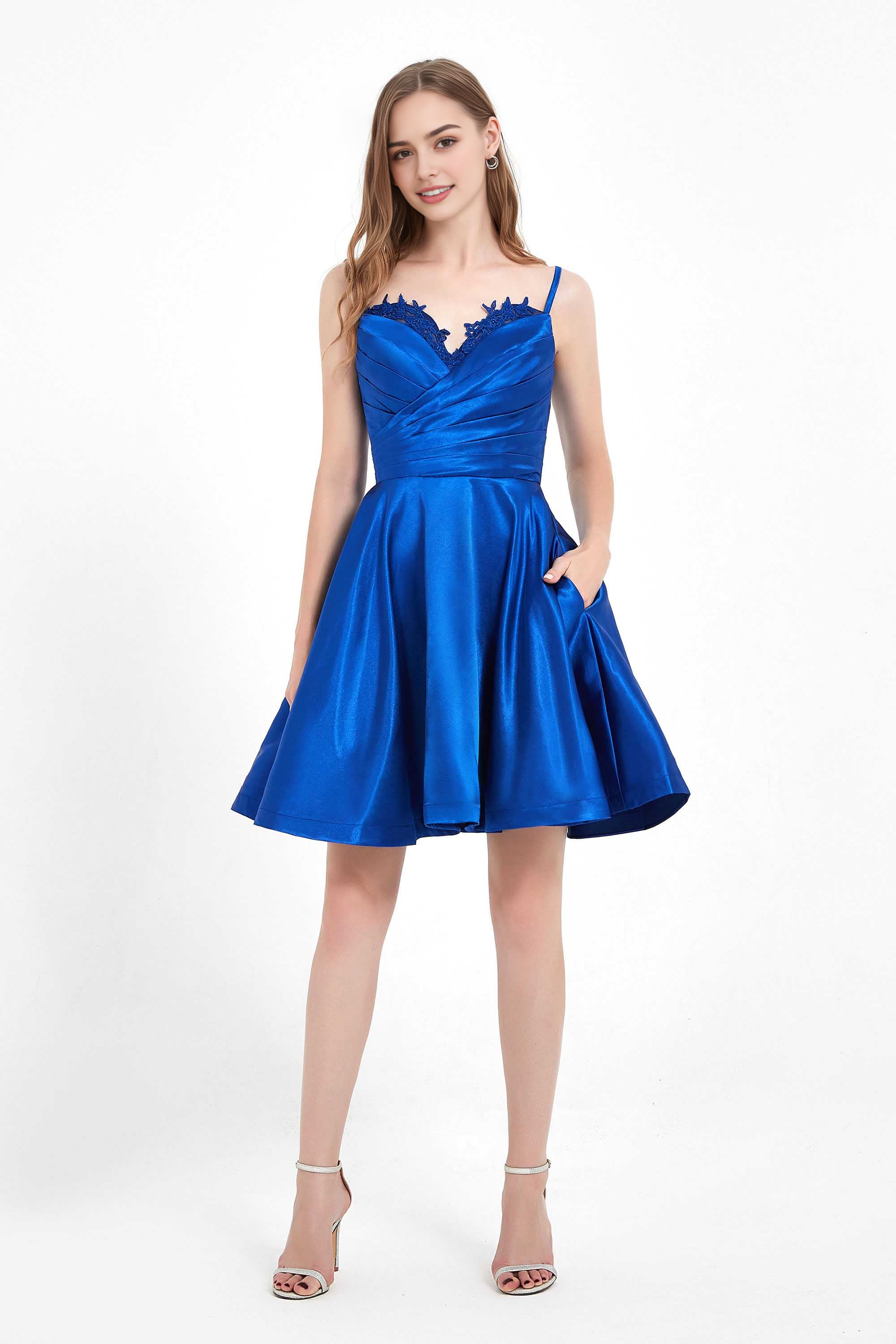 DingJiDress Hot Sale Homecoming Dress Fashion Elegant A Line Spaghetti Strap Lace Sweetheart Applique Open Back Simple Short Dress