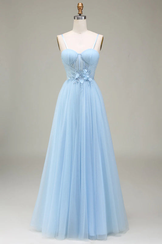 DingJiDress High Quality Dress Evening Dress Fantastic A-Line Sweetheart Spaghetti Strap Tulle Appliques Backless Long Prom Dress