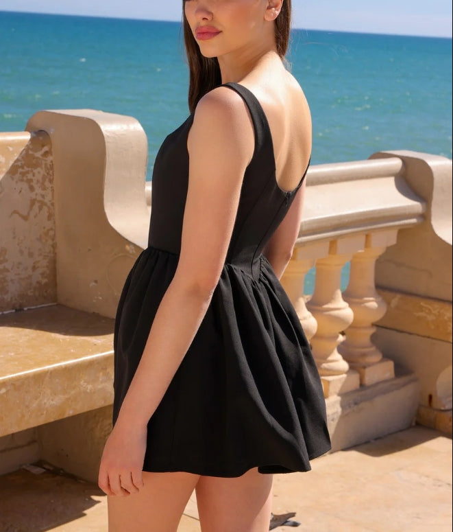 DingJiDress New Pattern Wedding Guest Dress Mini Dress Corset Bodice Rounded Neckline Flared Skirt Black Formal Dress Evening Dress