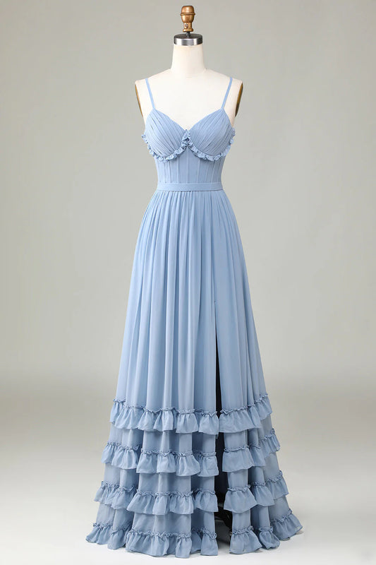 DingJiDress High Quality Dress Evening Dress Elegant A Line Corset Spaghetti Straps Criss Cross Back Ruched Long Prom Dress