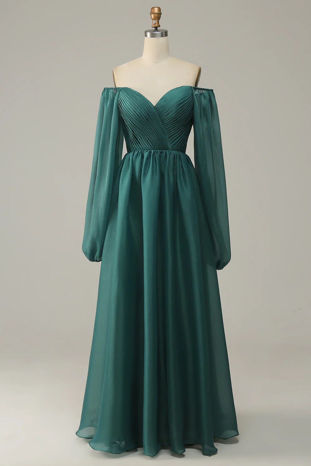 DingJiDress Off Shoulder Long Sleeves Prom Dress with Ruffles