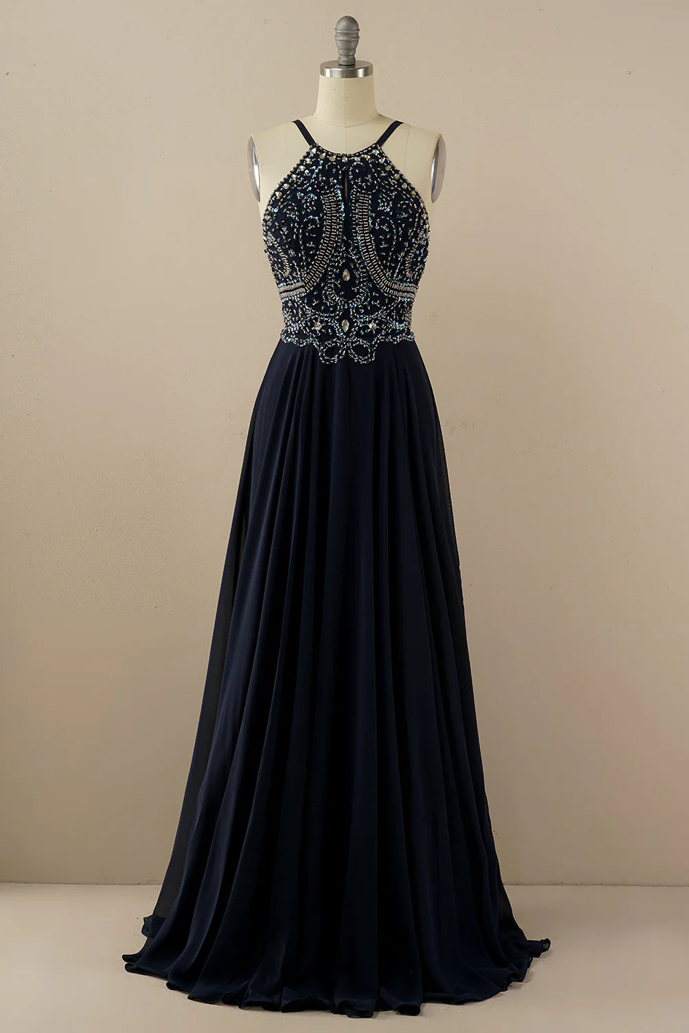 DingJiDress Halter Beaded Backless Prom Dress