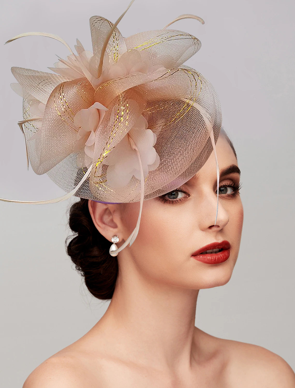 DingJiDress Feathers / Net Fascinators Kentucky Derby Hat/ Headpiece with Feather / Cap / Flower 1 PC Wedding / Valentine's Day / Valentine Headpiece