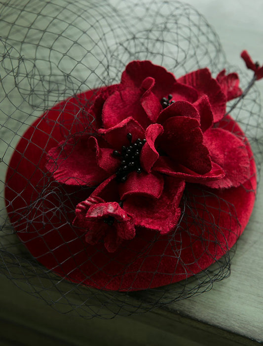 DingJiDress Fascinators Kentucky Derby Hat Velour Bucket Fall Wedding Hat Pillbox Hat Horse Race Ladies Day Melbourne Cup Cocktail Royal Astcot Flower Elegant With Floral Tulle Headpiece Headwear